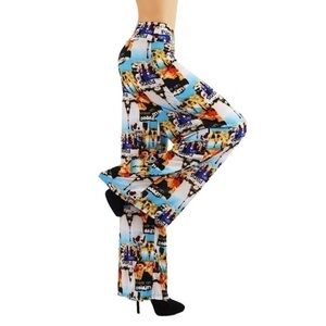 Pallazo Pants light breathing open leg, with graphic print, Size L/XL